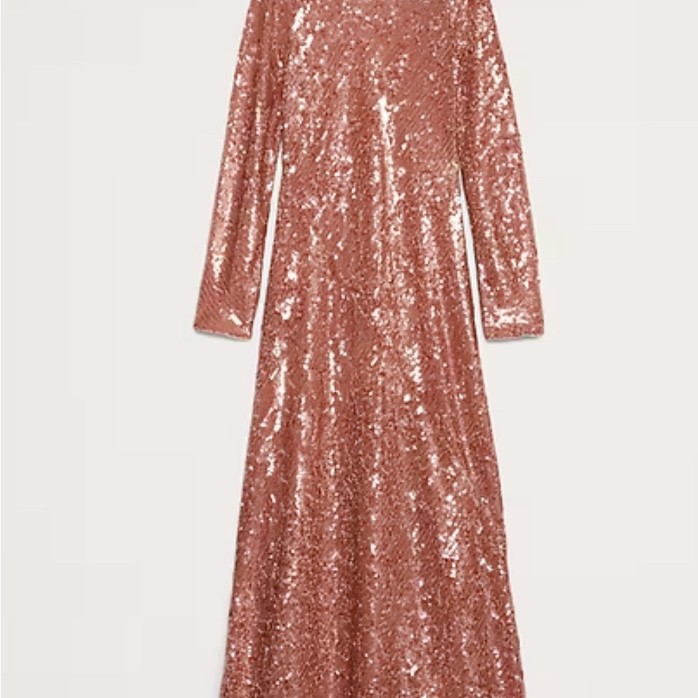 Banana Republic Rose Gold Sequin Long Sleeve Maxi Dress